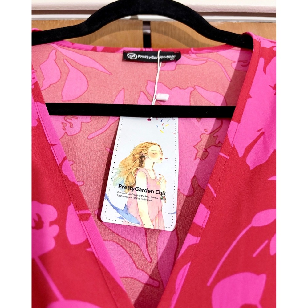 NWT PrettyGarden Chic XL Floral Wrap Maxi Dress Ruffle Short Sleeve Derby Barbie - Picture 6 of 14